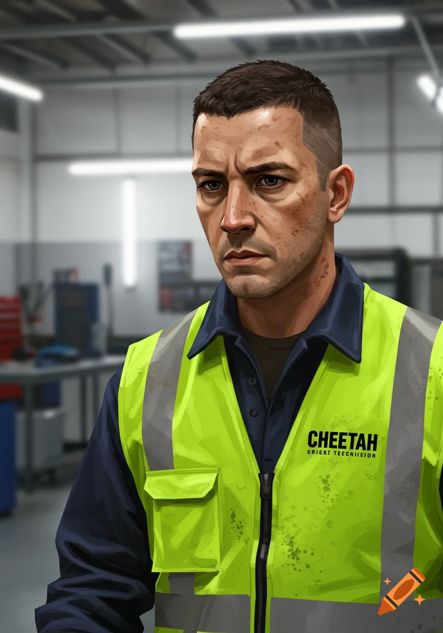 Man in a yellow safety vest in a workshop.