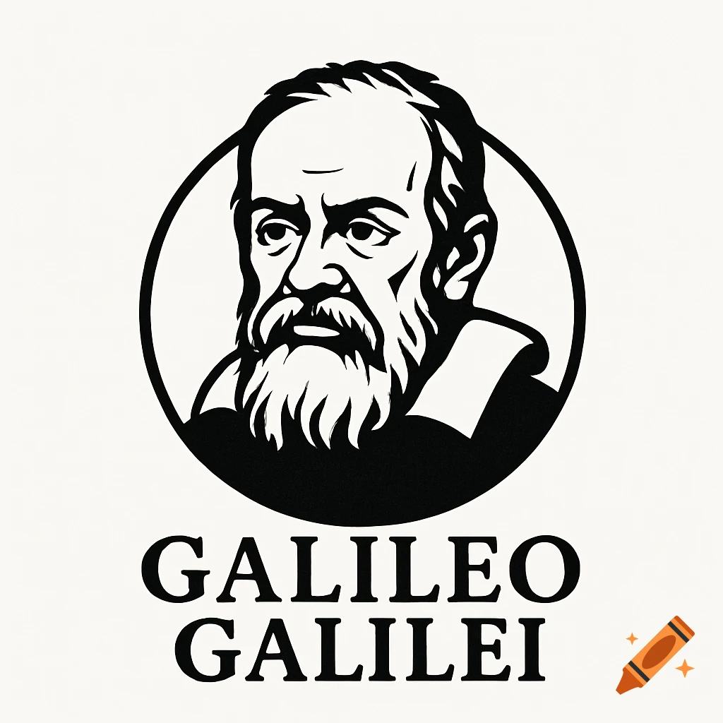Black and white logo of Galileo Galilei's portrait above text "GALILEO GALILEI".