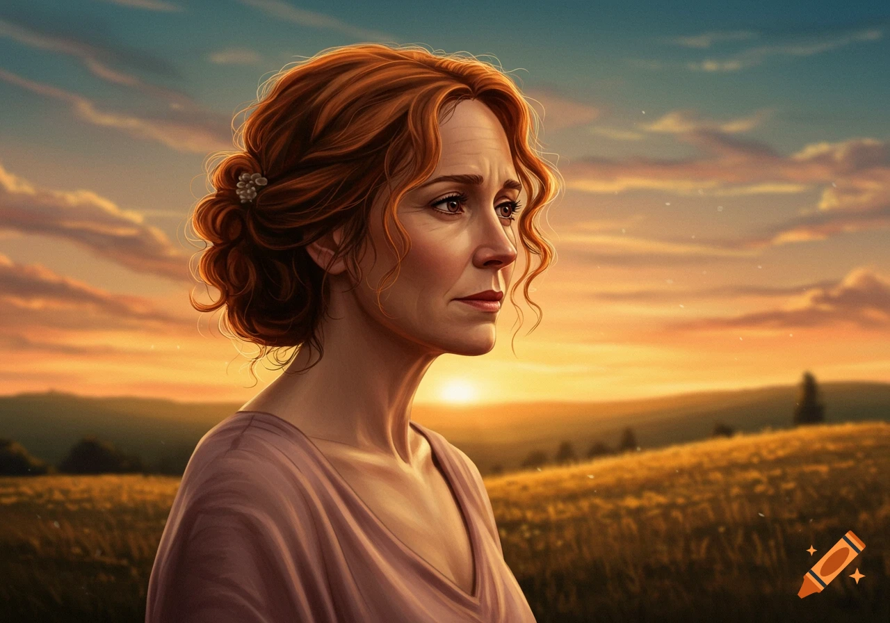 Portrait of a woman in a field at sunset