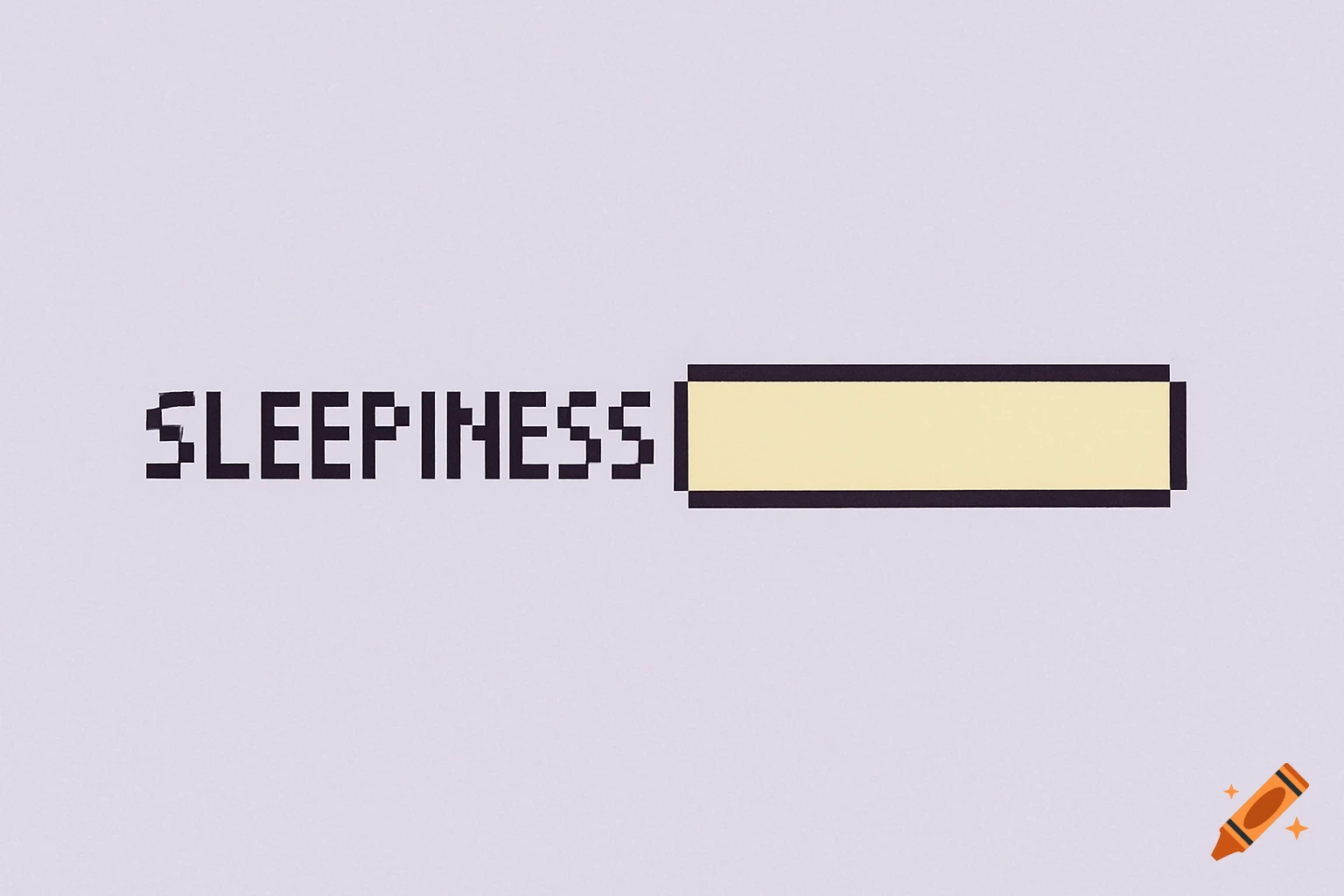Pixel art text 'SLEEPINESS' next to a yellow progress bar on a light background.