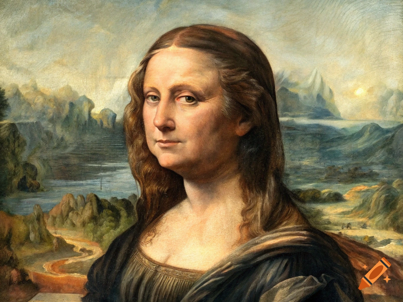 Portrait in classical style of Mona Lisa with face of Donald Trump