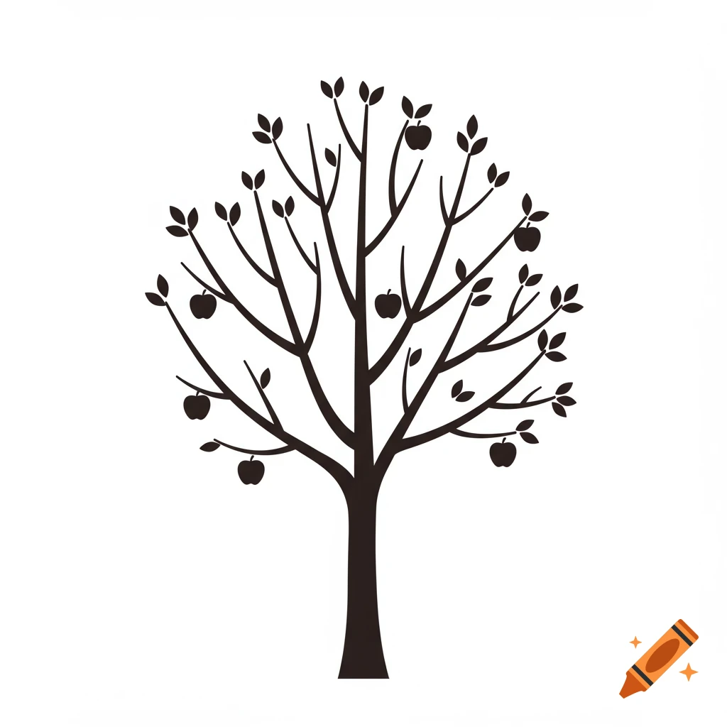 Black silhouette of an apple tree on a white background.