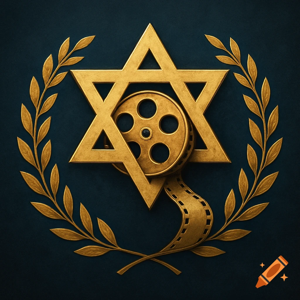 Golden Star of David, film reel, and laurel wreath symbol