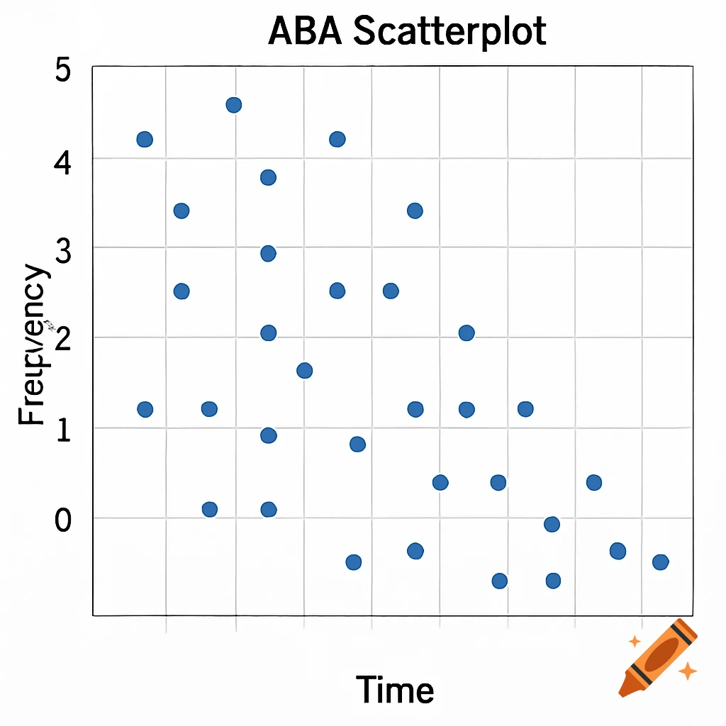 A scatterplot chart titled 'ABA Scatterplot' with data points on a grid labelled Frequency and Time axes.
