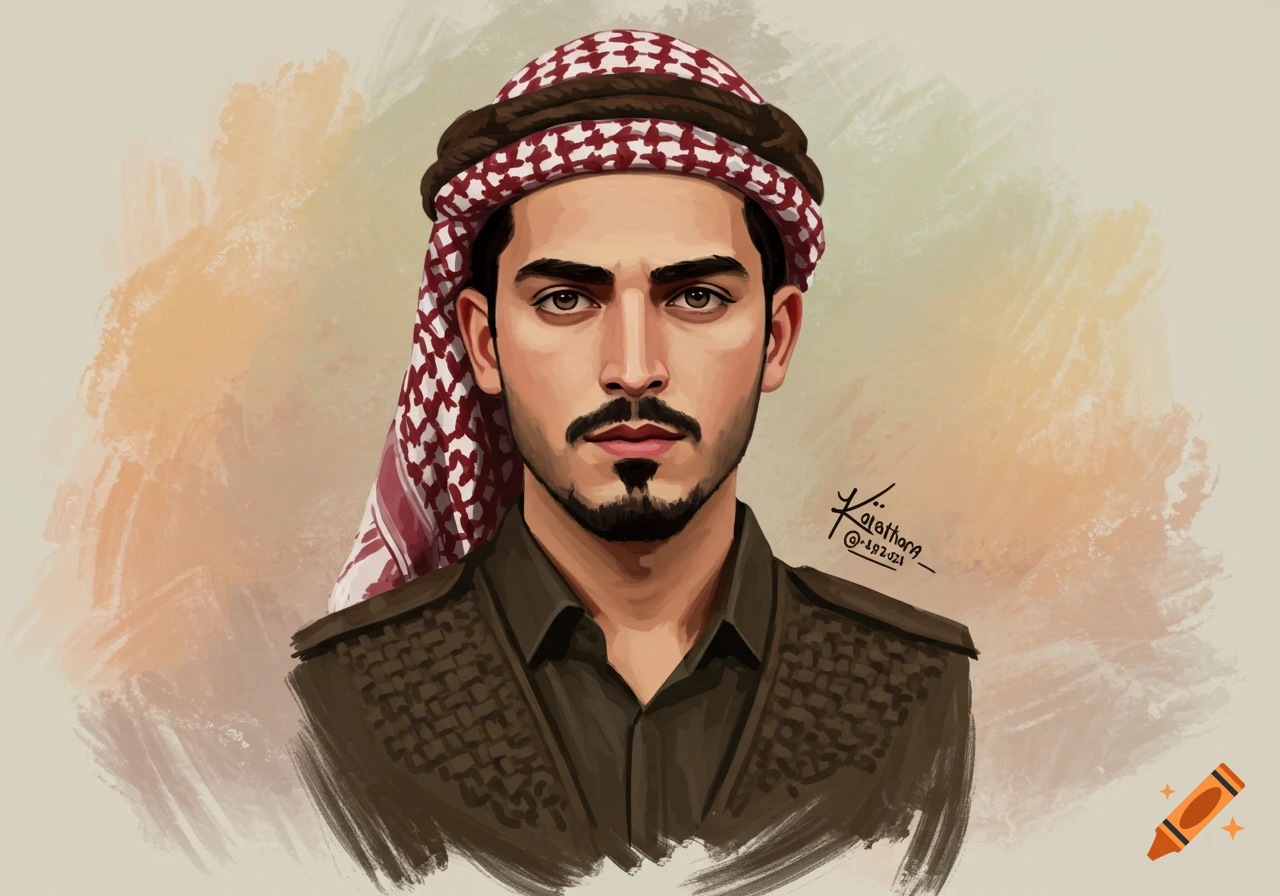 Digital painting portrait of a young man wearing a keffiyeh
