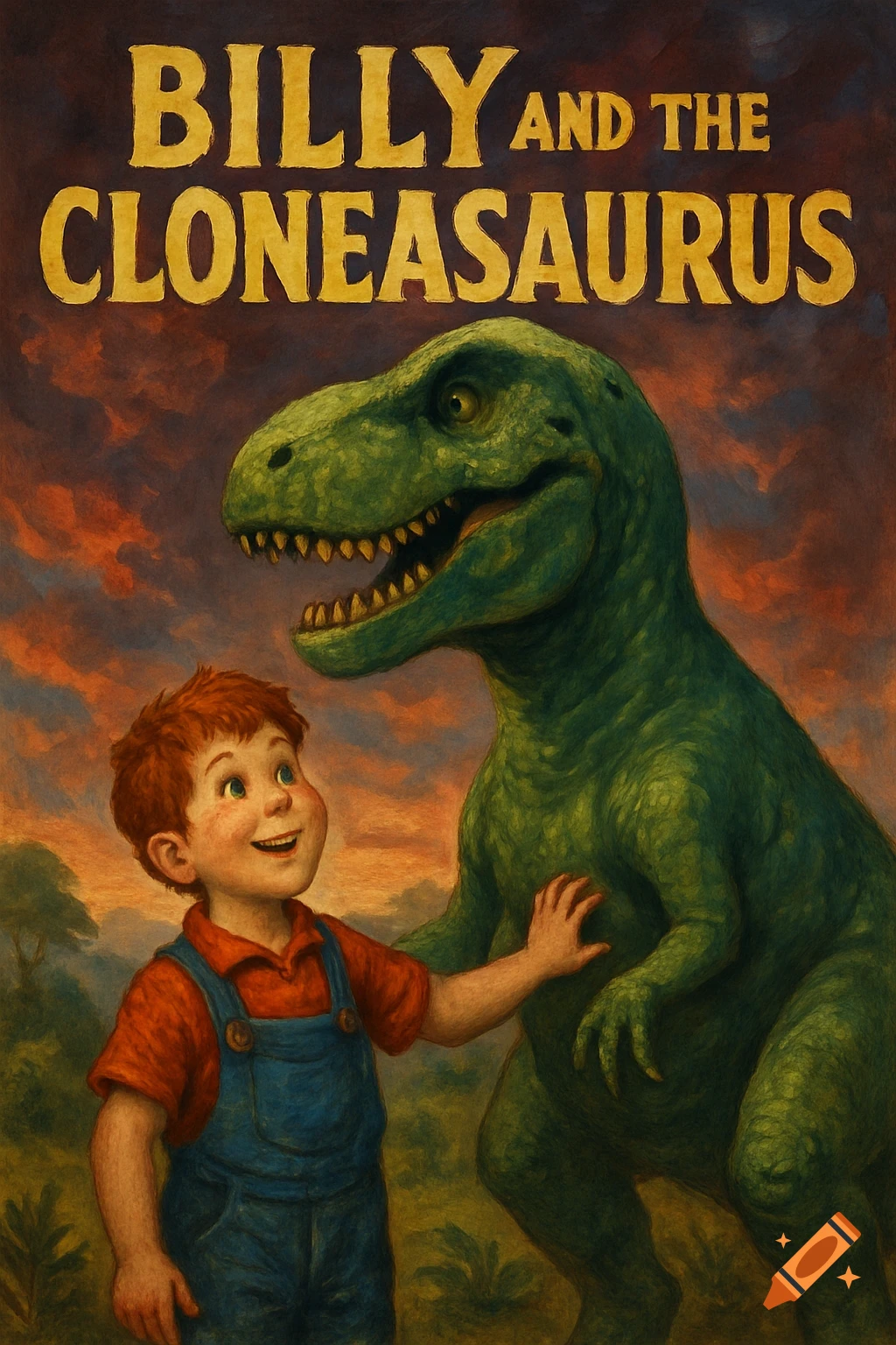 A boy stands next to a dinosaur under the title 'Billy and the Cloneasaurus'. Book cover illustration.