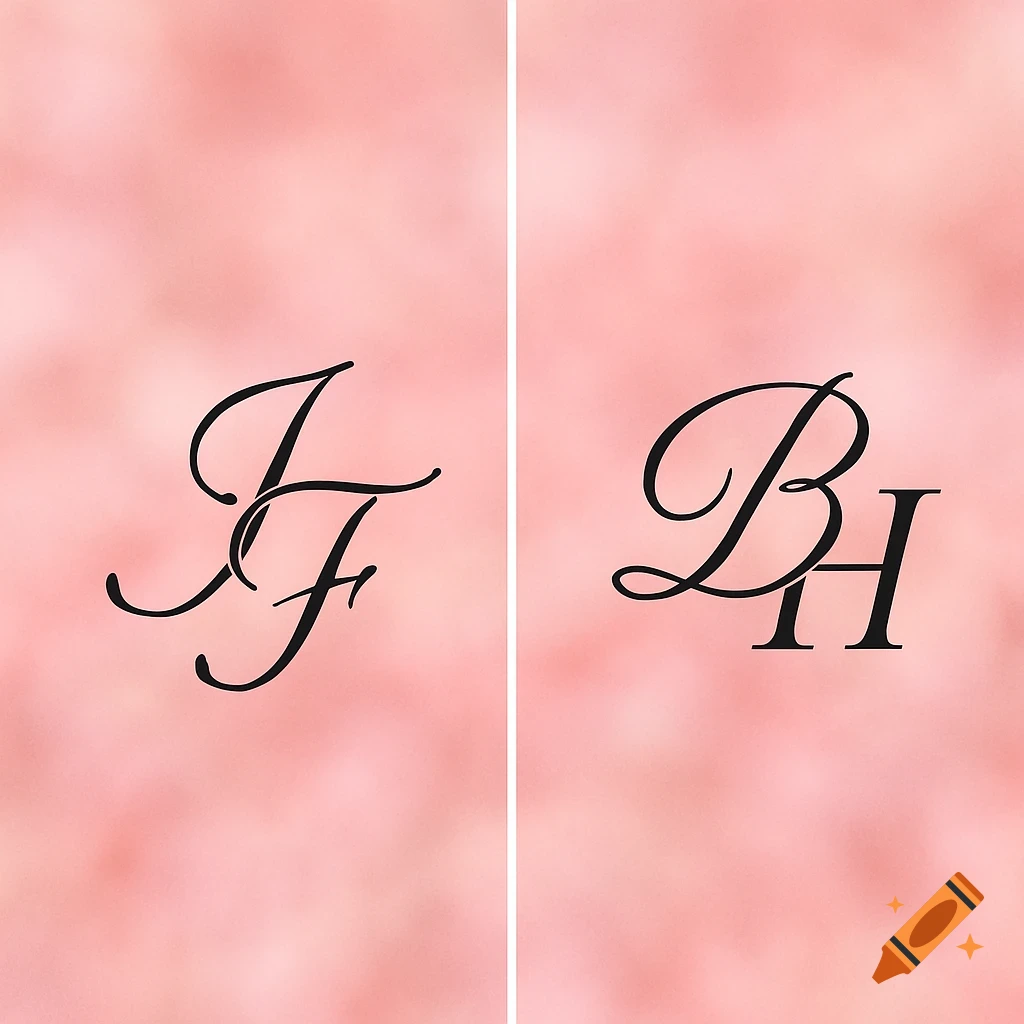Monograms "IF" and "BH" in black cursive on a soft pink background.