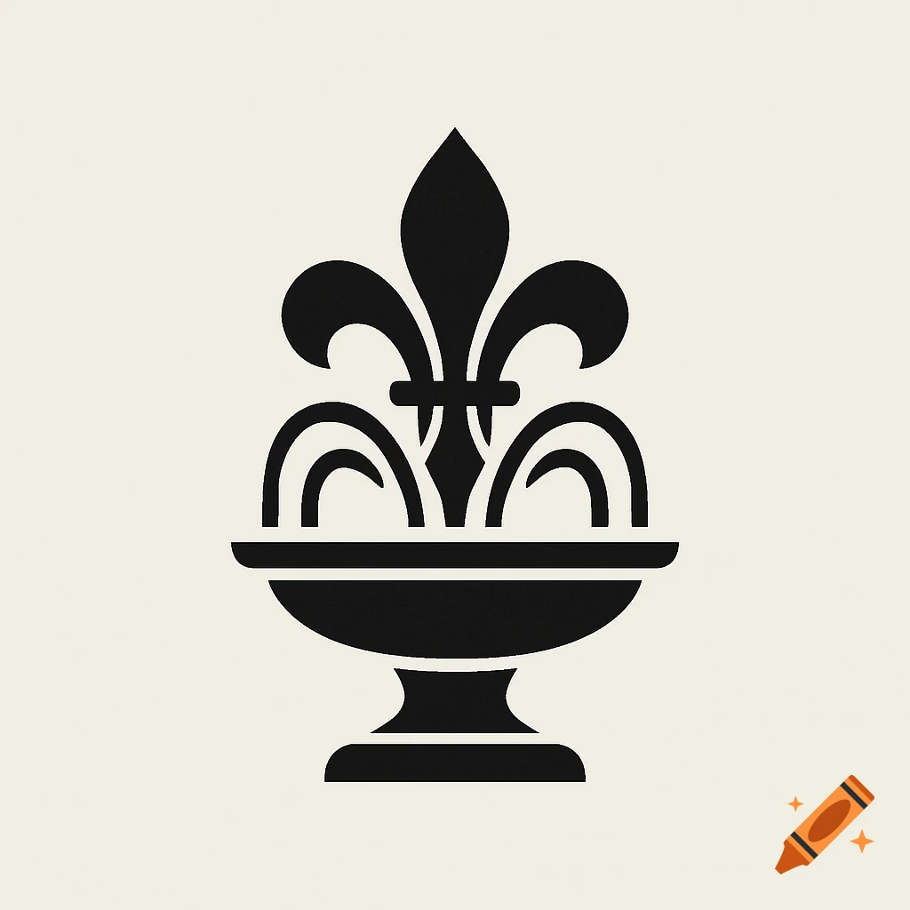 Black fleur-de-lis symbol in a fountain shape on light background