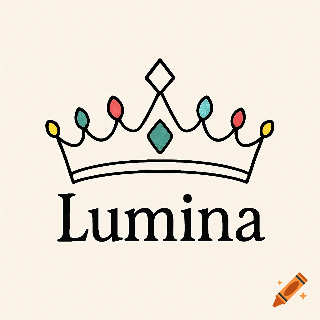 Logo with an outline of a colorful princess crown above the word Lumina on a light background.
