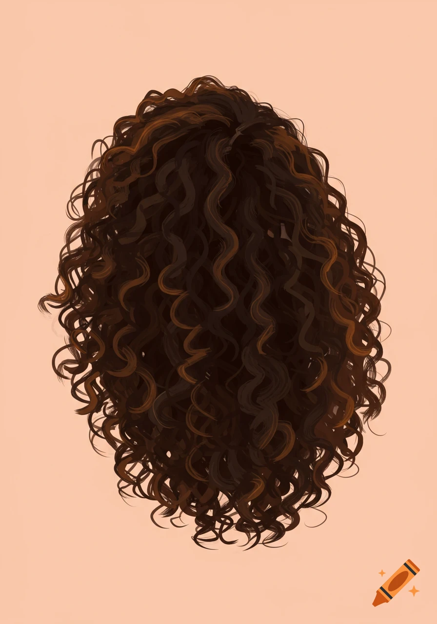 An illustration of dark brown curly hair