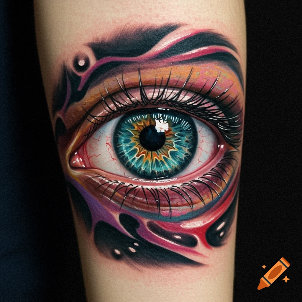 Close-up of a detailed eye tattoo