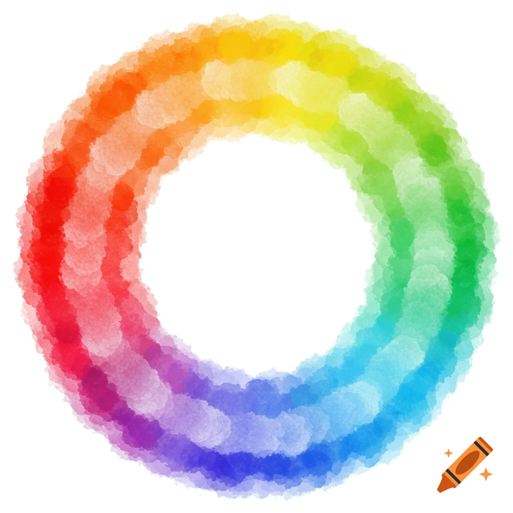 A circular shape made of rainbow watercolor splashes.