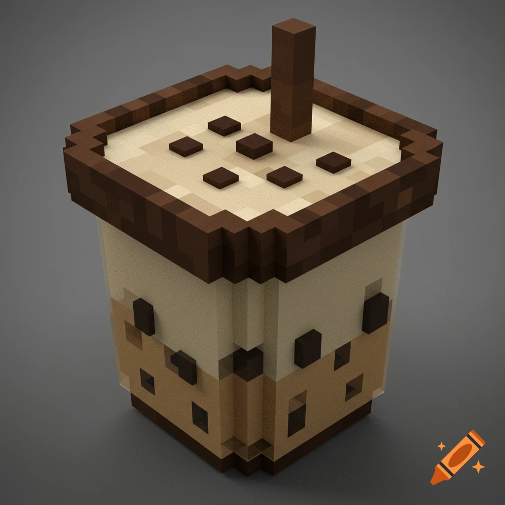 A blocky bubble tea drink in a Minecraft style.