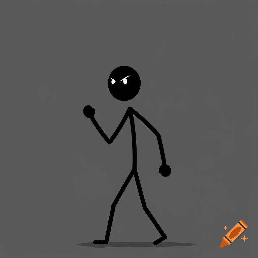 An angry stick figure walking.