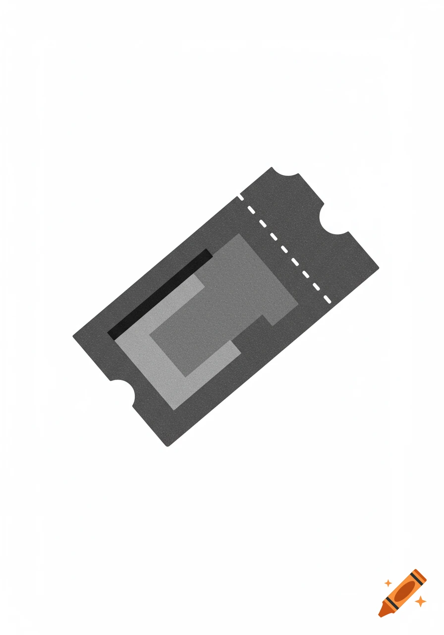 Minimalistic black and white graphic of a ticket