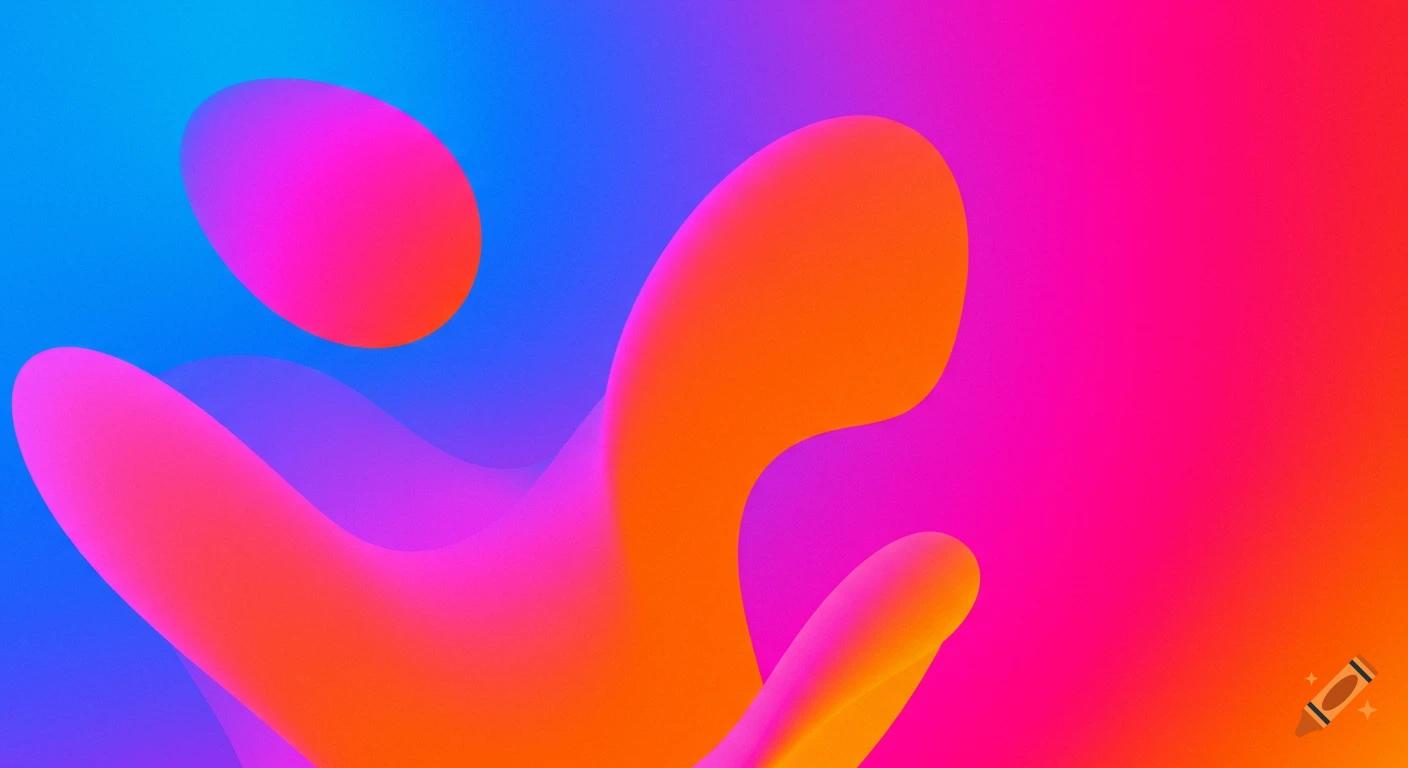 Abstract colorful shapes blending from blue, pink, orange, to red.
