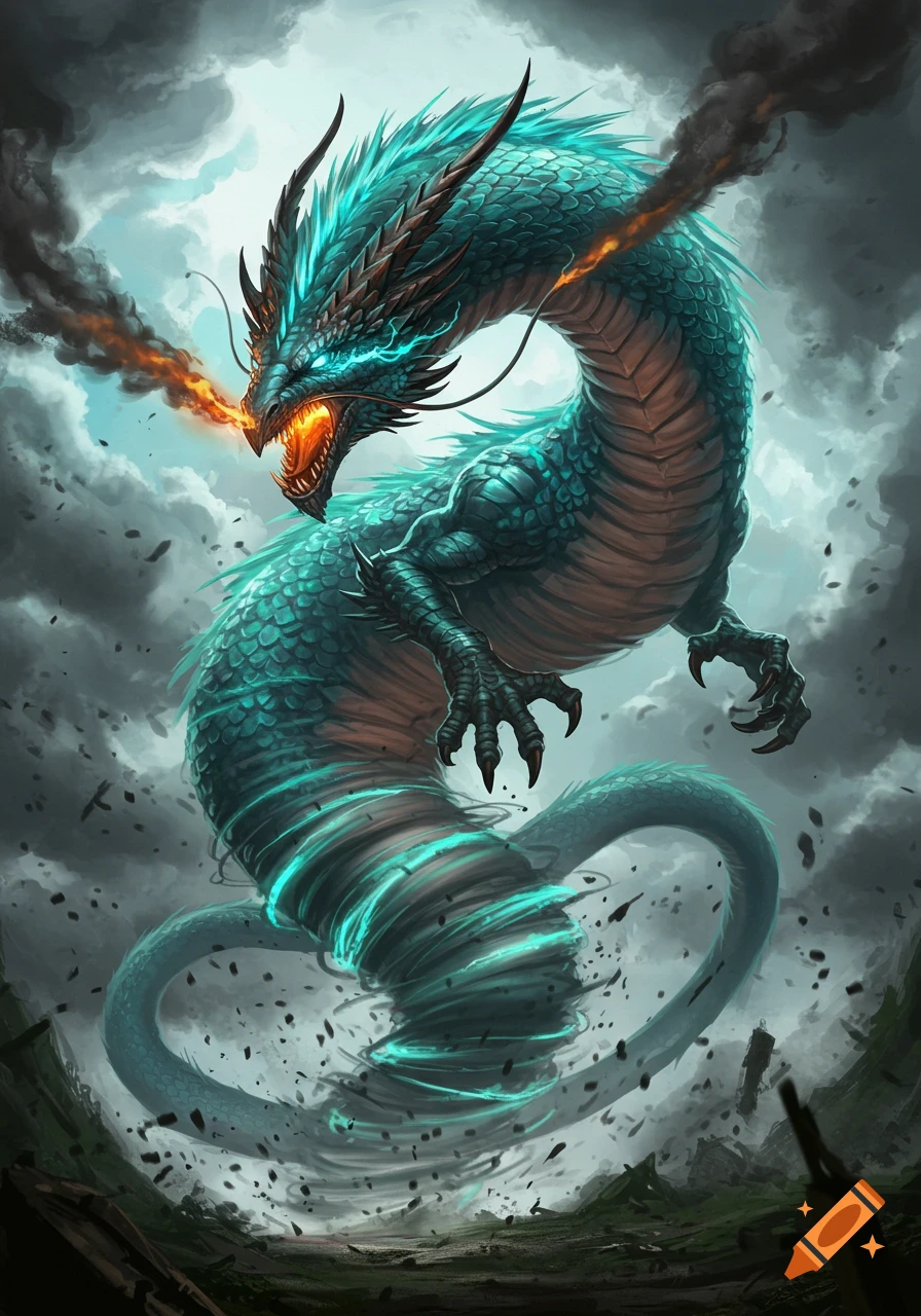 最新最全の A a causing and fire breathing dragon fantasy teal large TRPG