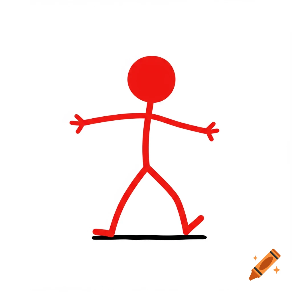 Red stick figure walking on a line.