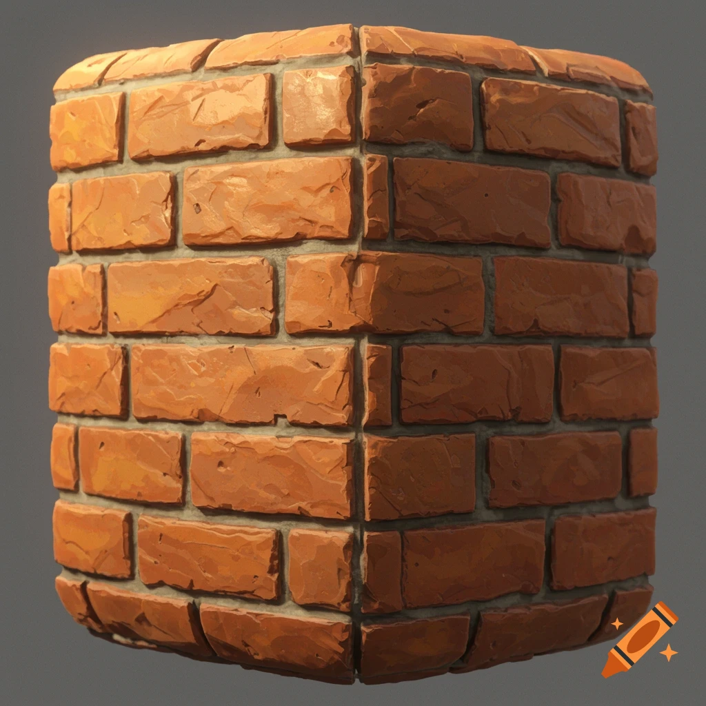 Close-up view of a stylized brick texture wrapped around a corner.