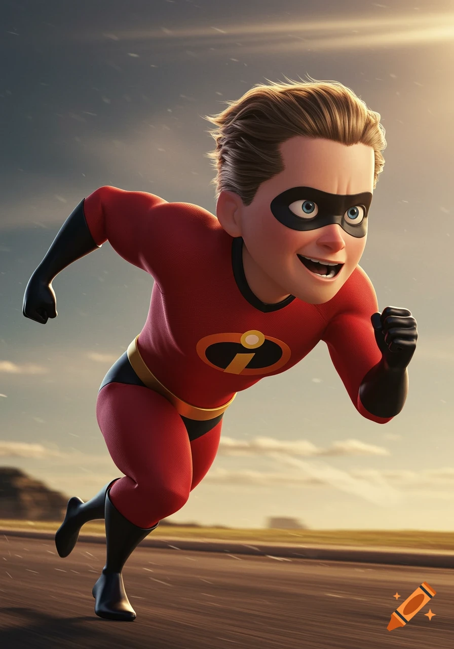 Dash from The Incredibles running in his superhero suit. on Craiyon