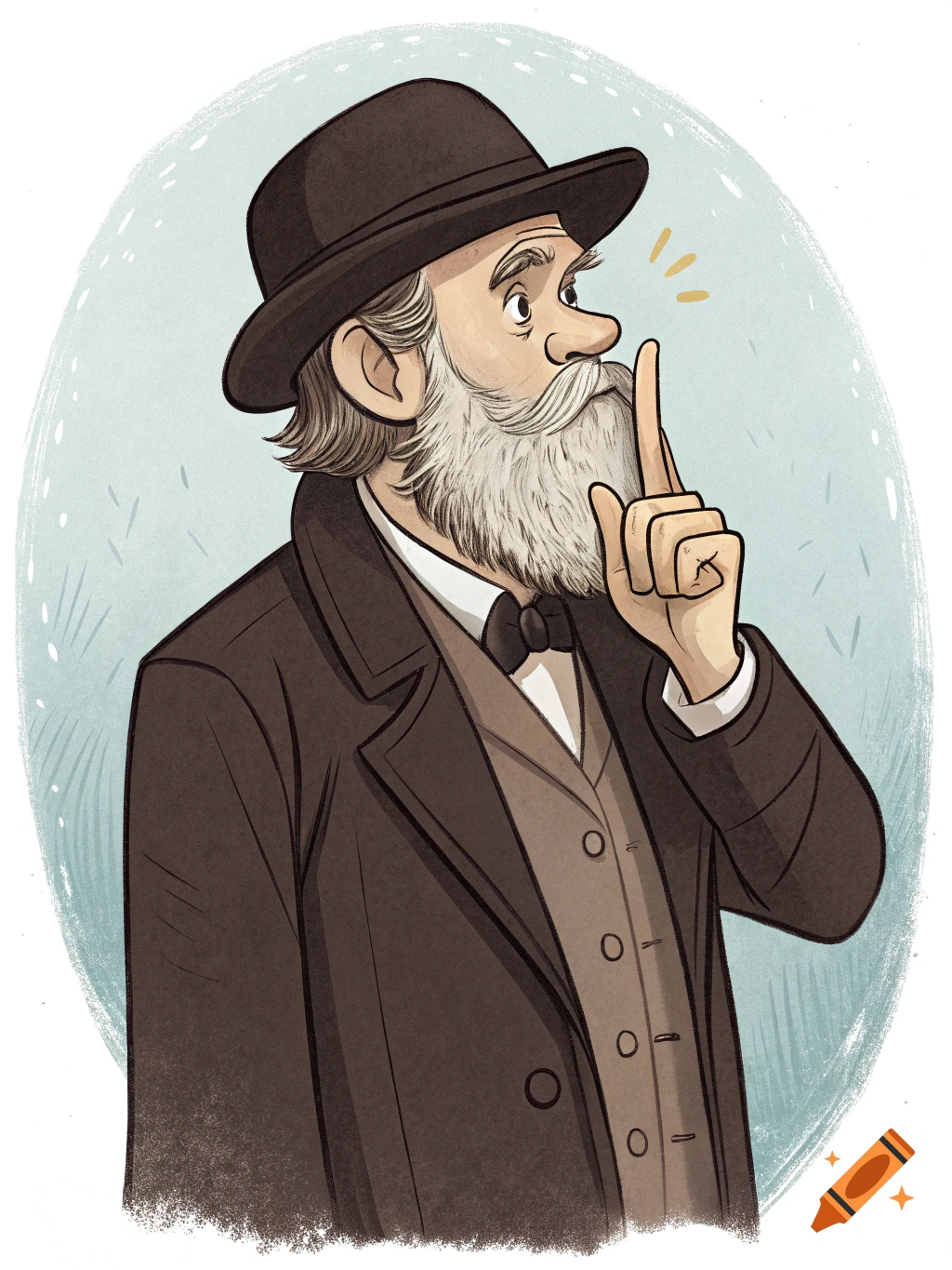 Cartoon illustration of Charles Darwin shushing.