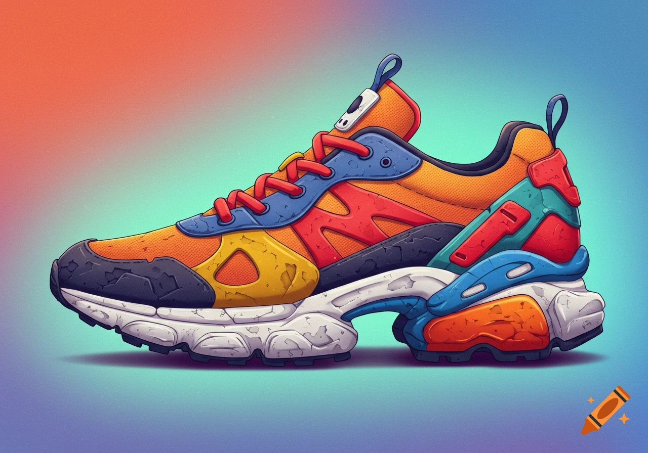 Colorful stylized chunky sneaker illustration.