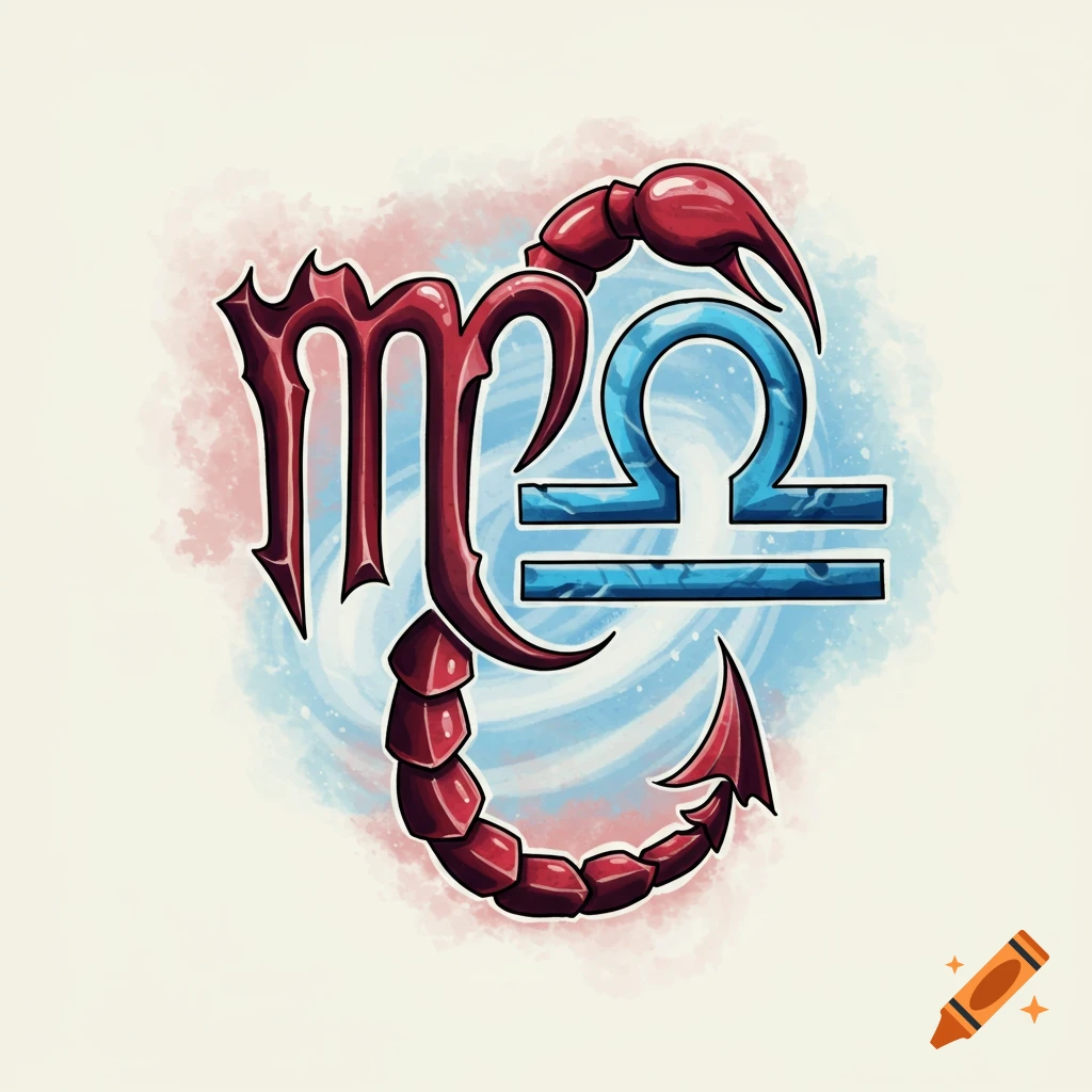 Scorpio and Libra astrological symbols combined in a stylized illustration.