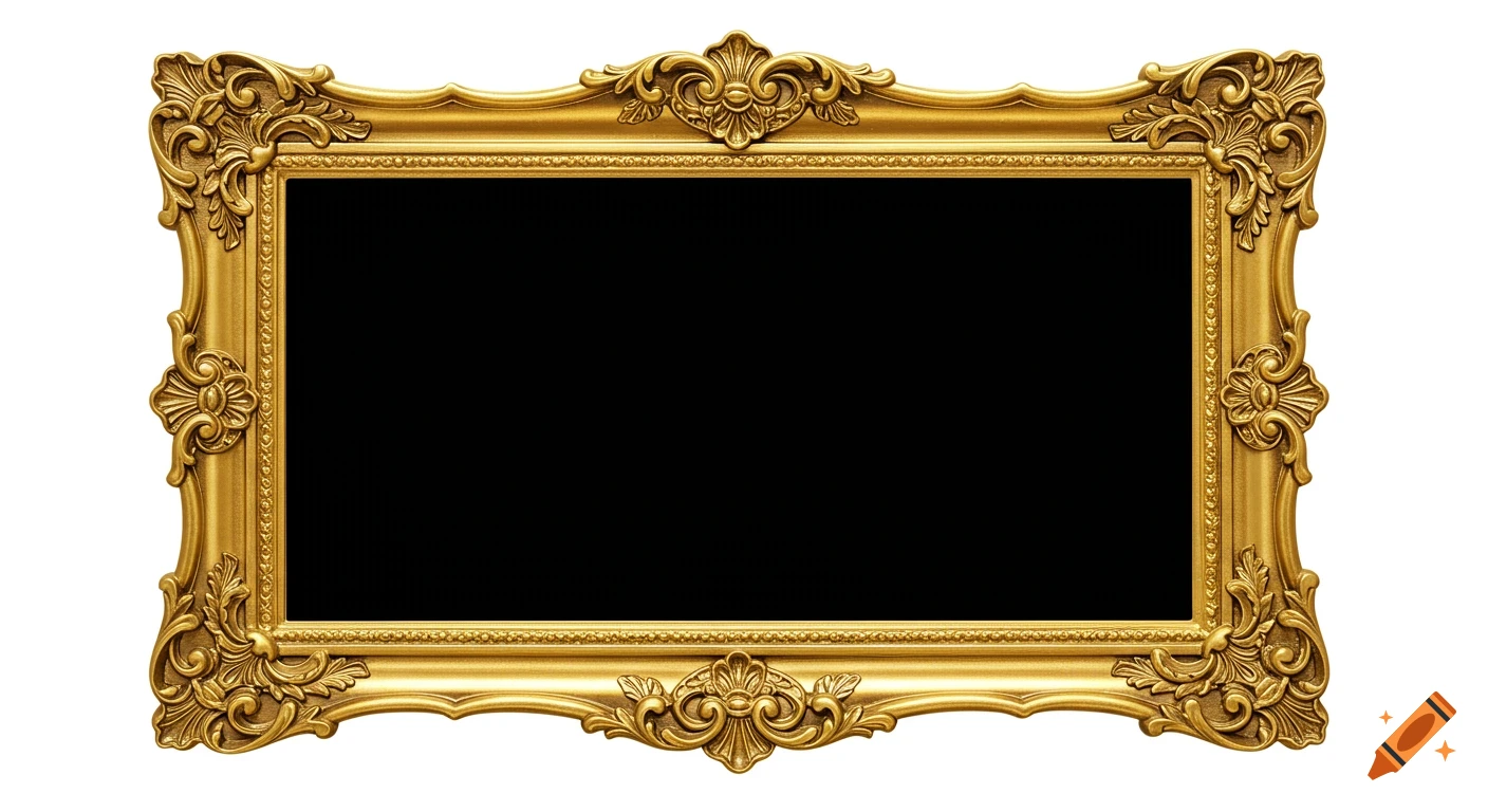 Ornate gold picture frame on white background