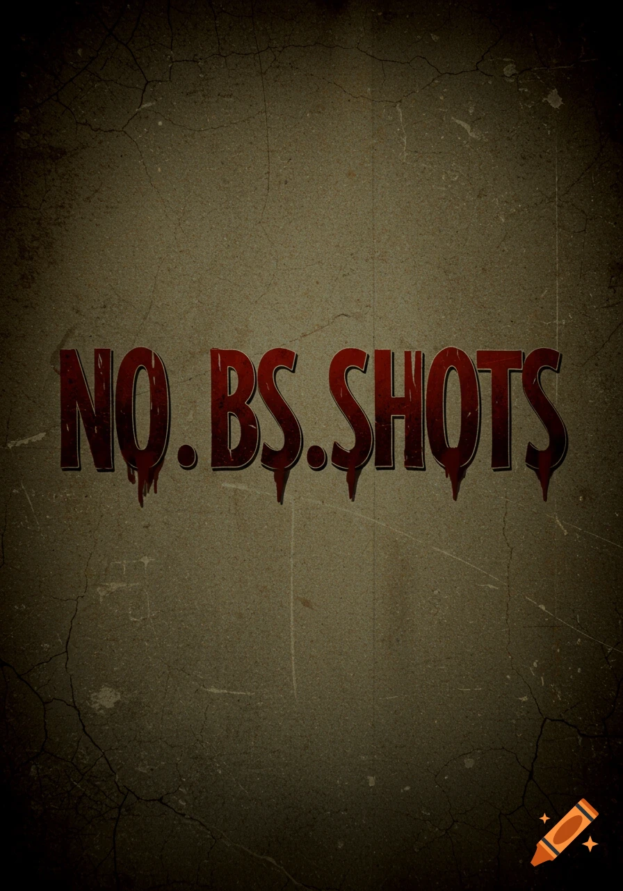 Red text NO. BS. SHOTS on a cracked grunge wall.