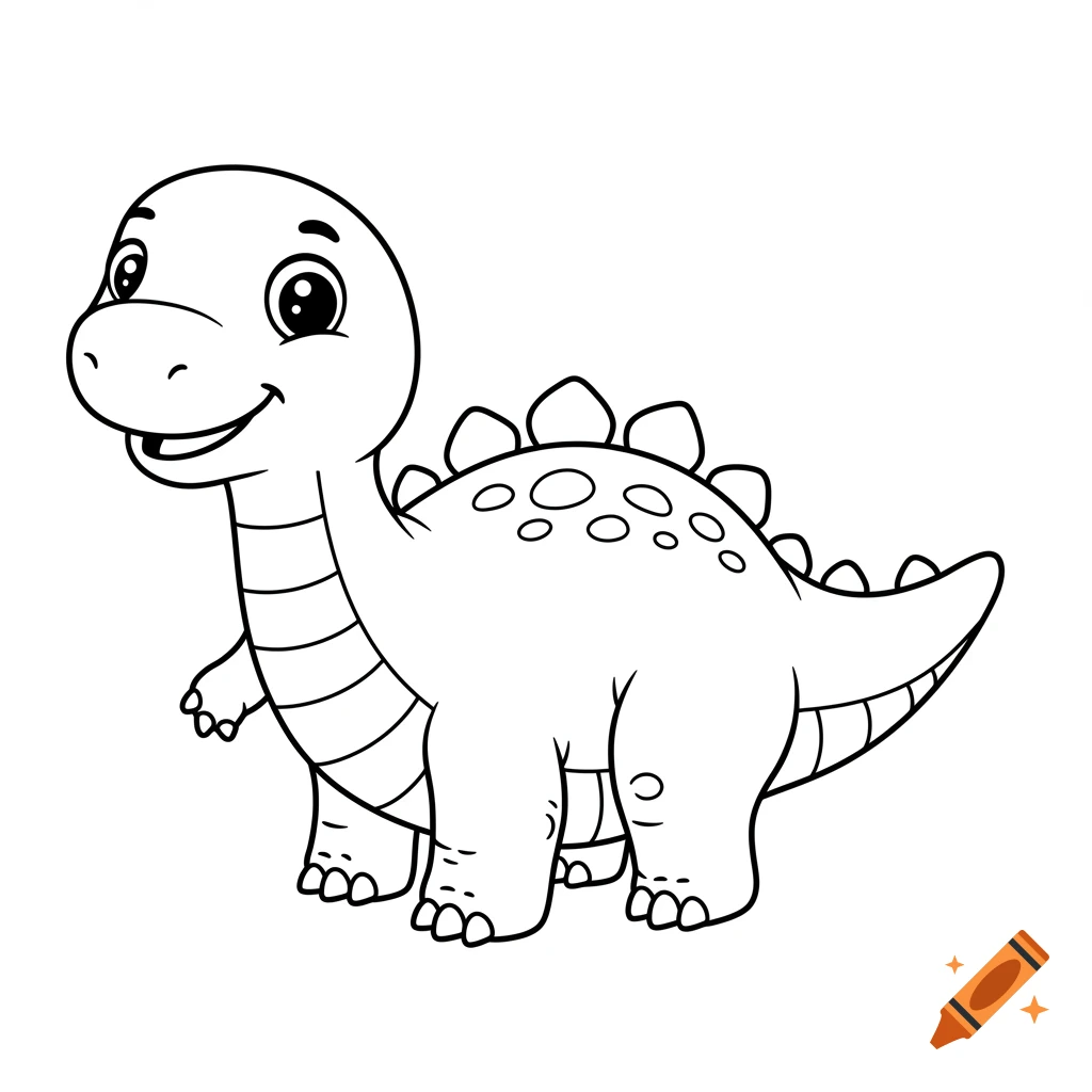 A cute cartoon dinosaur line drawing.