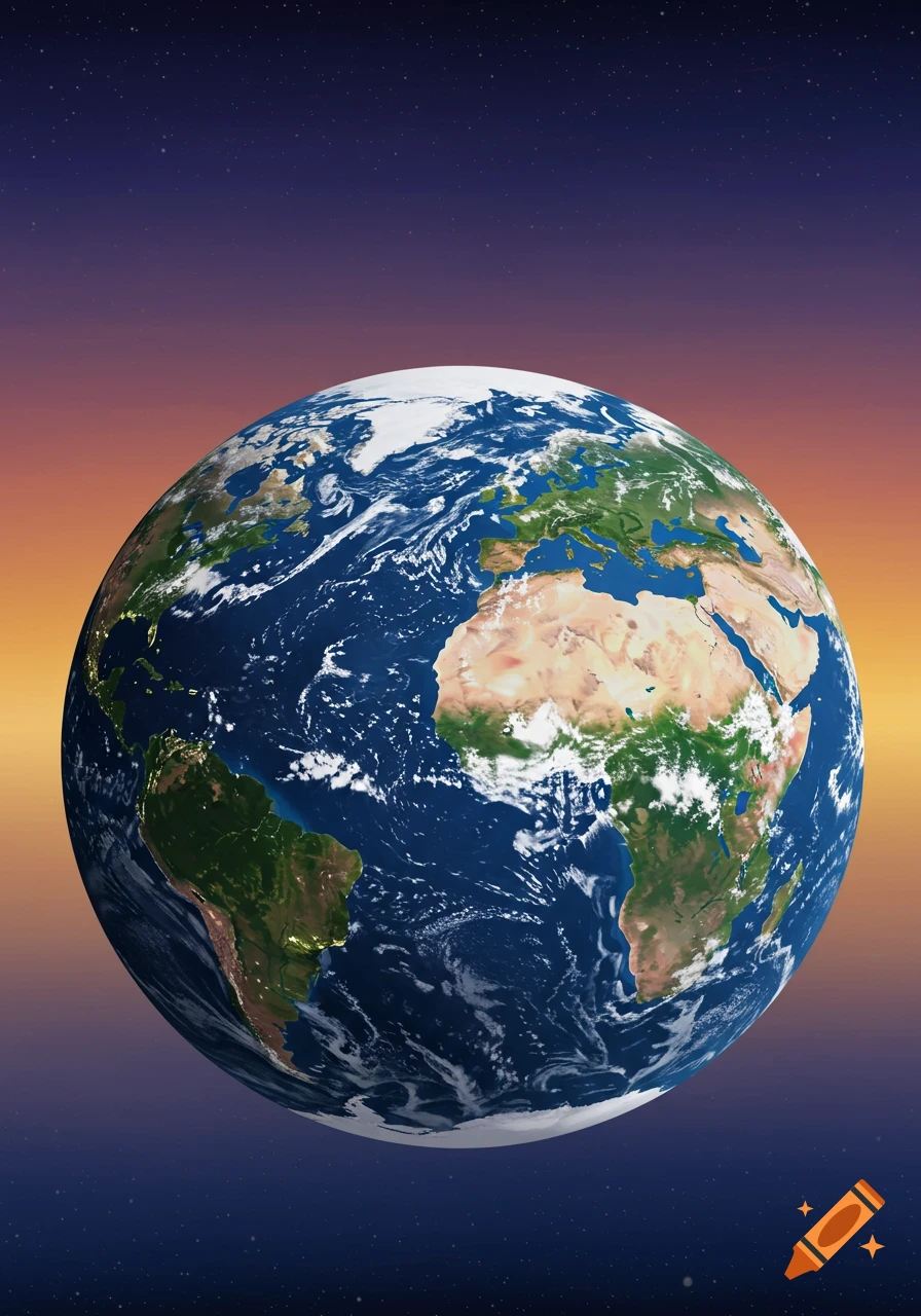 Earth seen from space against a gradient sky and stars.