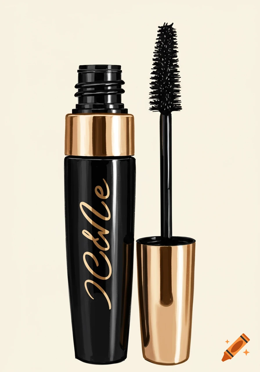 Black and gold mascara tube with the wand removed.