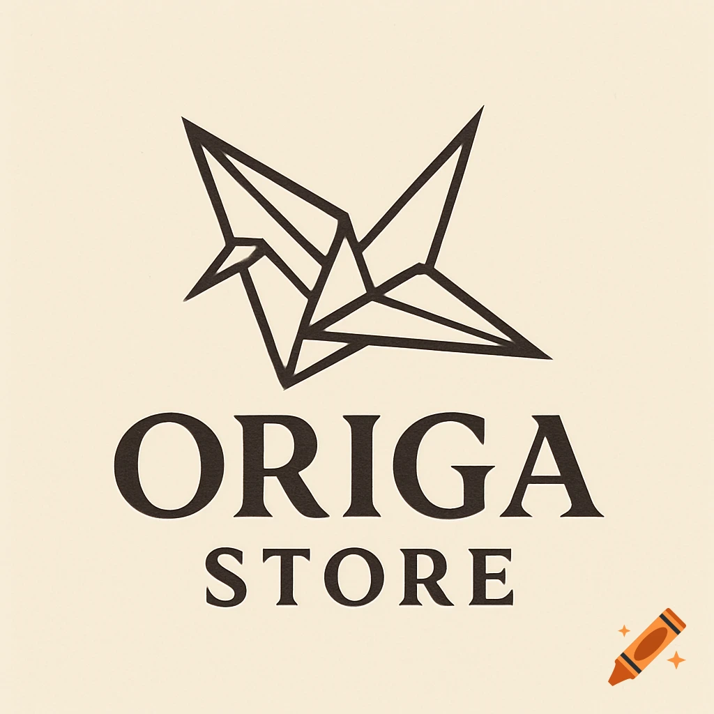Stylized black origami bird logo above the text "ORIGA STORE" on a cream background.