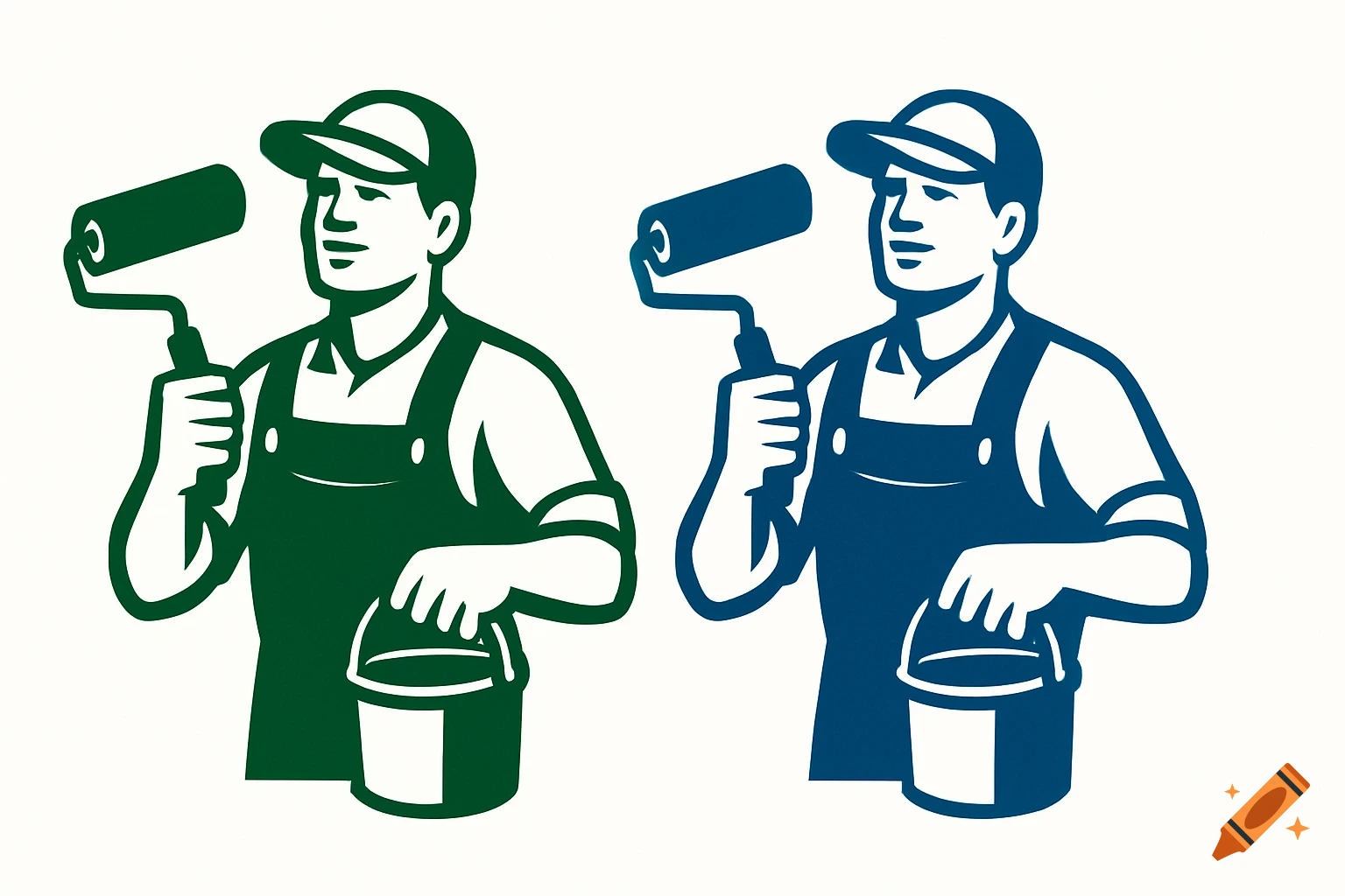 Green and blue vector logos of a painter holding a roller and bucket.