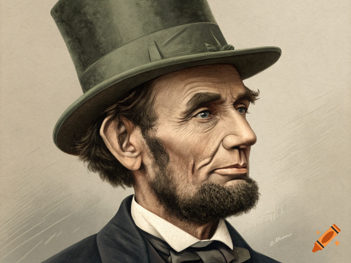 Caricature portrait of Abraham Lincoln in a top hat