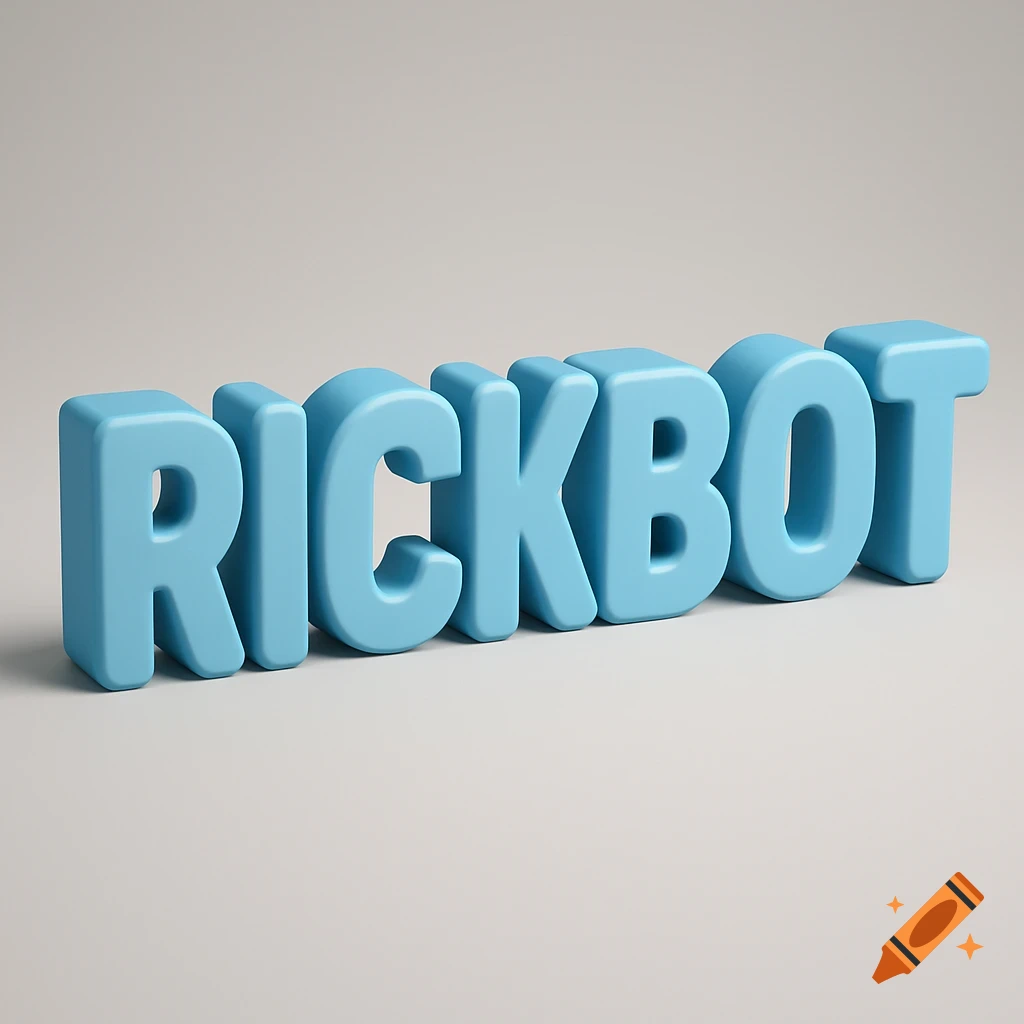 Light blue 3D text spelling RICKBOT