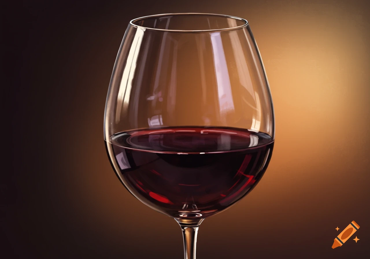 A close-up, photorealistic image of a wine glass half full of red wine against a gradient background.