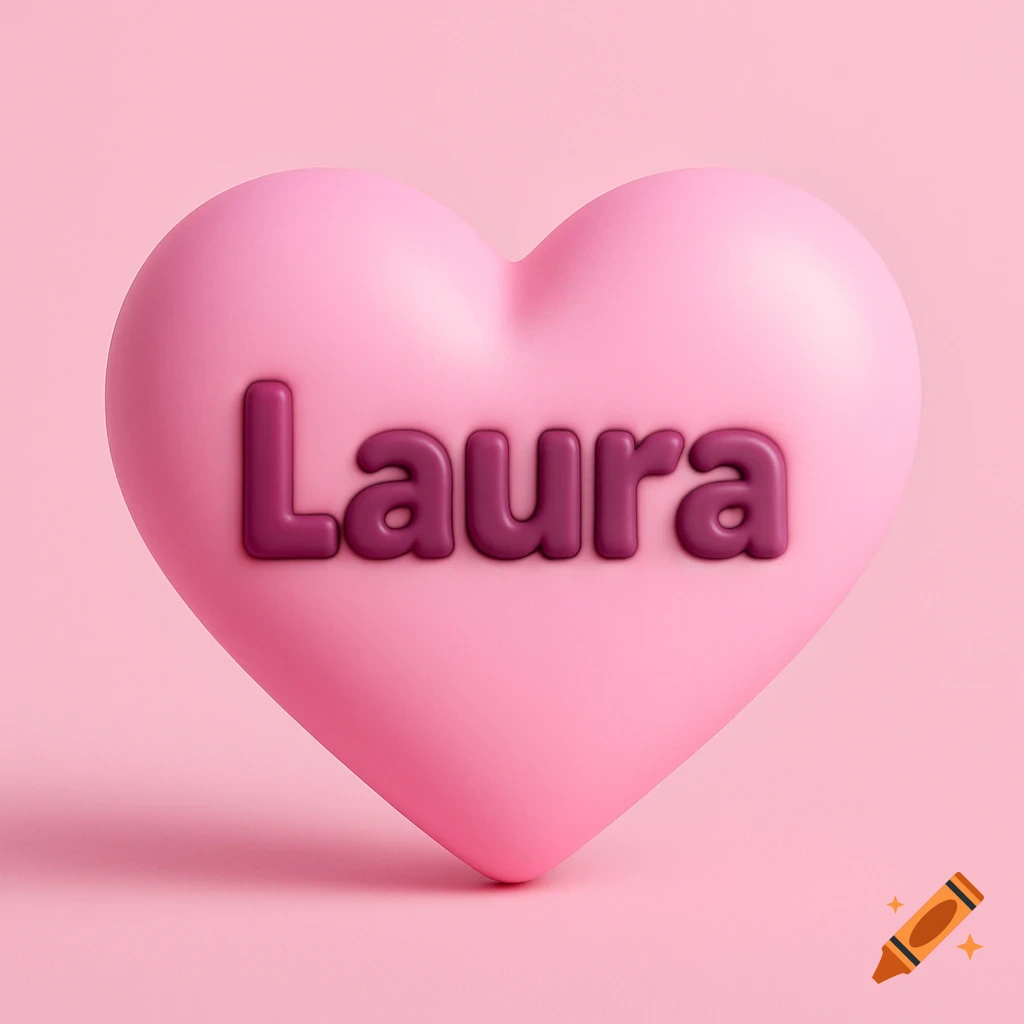 A 3D rendered pink heart with the name Laura on it.