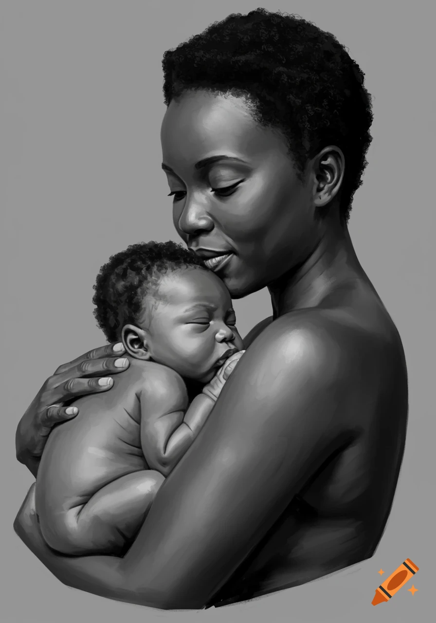 Black and white portrait of a woman holding and kissing a baby.