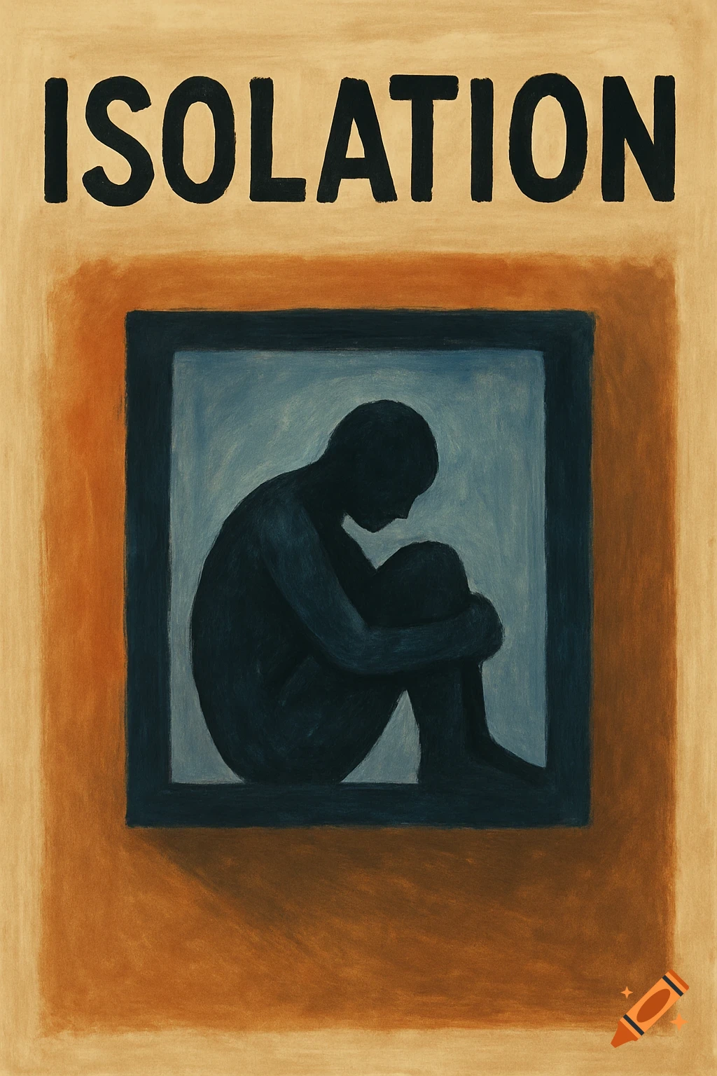 Illustration poster with 'ISOLATION' text and a curled-up figure in a ...