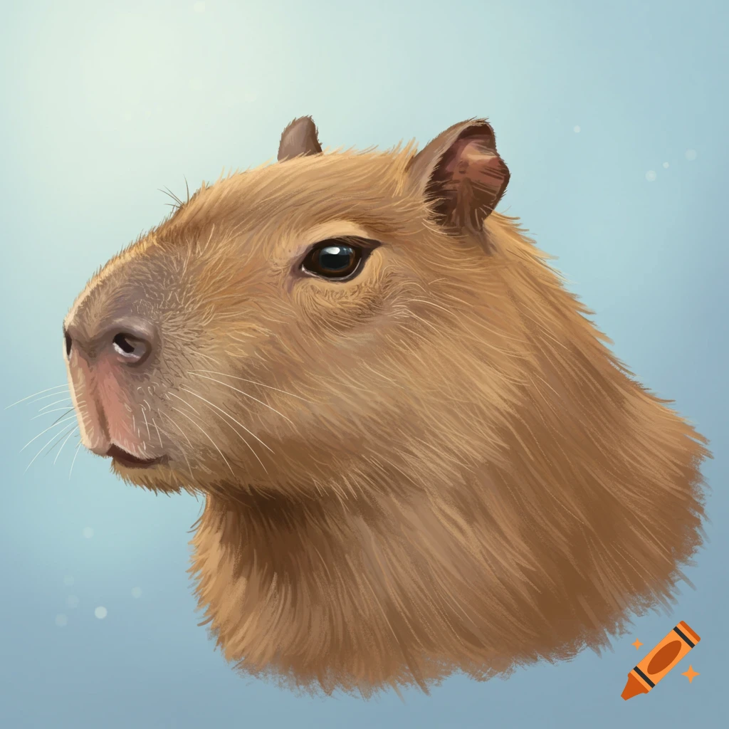 Digital painting headshot of a capybara