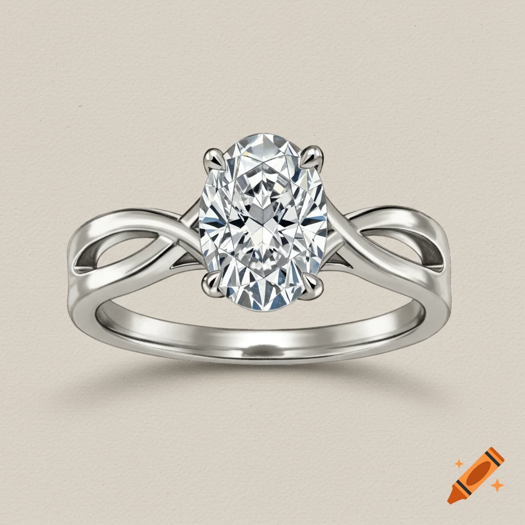 Oval diamond engagement ring on a split shank band