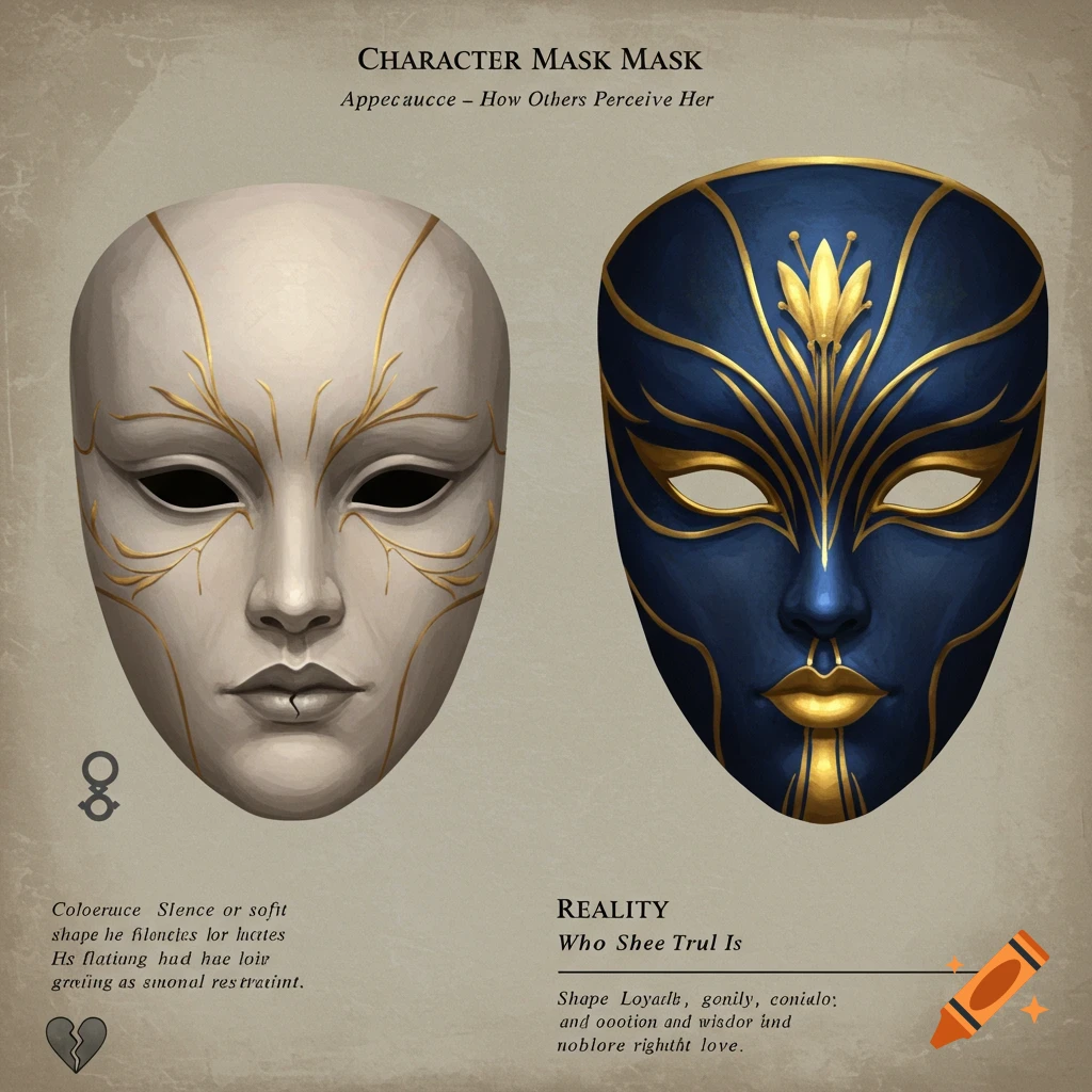 Two decorative masks side-by-side. One white and gold, the other blue and gold, with elegant patterns.