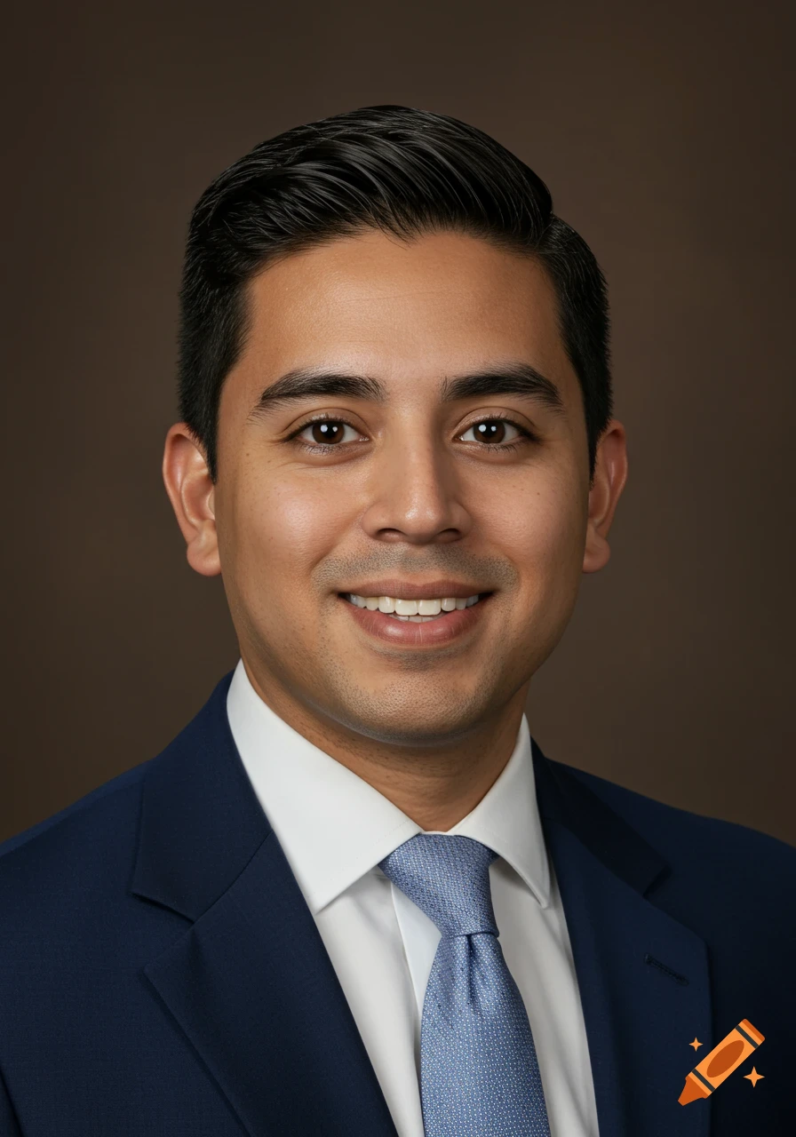 A head-and-shoulders portrait of a smiling man in a blue suit and tie.