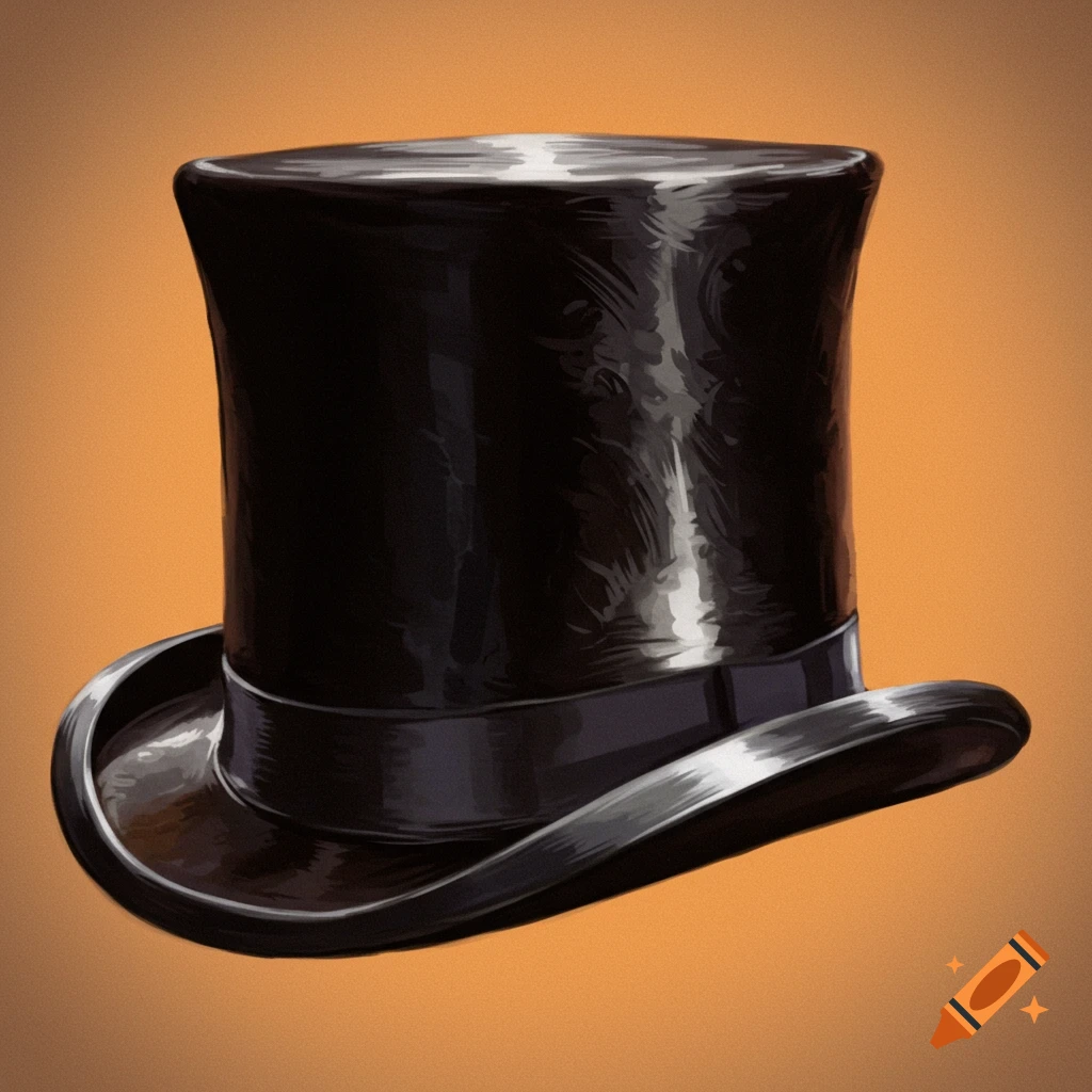A shiny black top hat on an orange background.