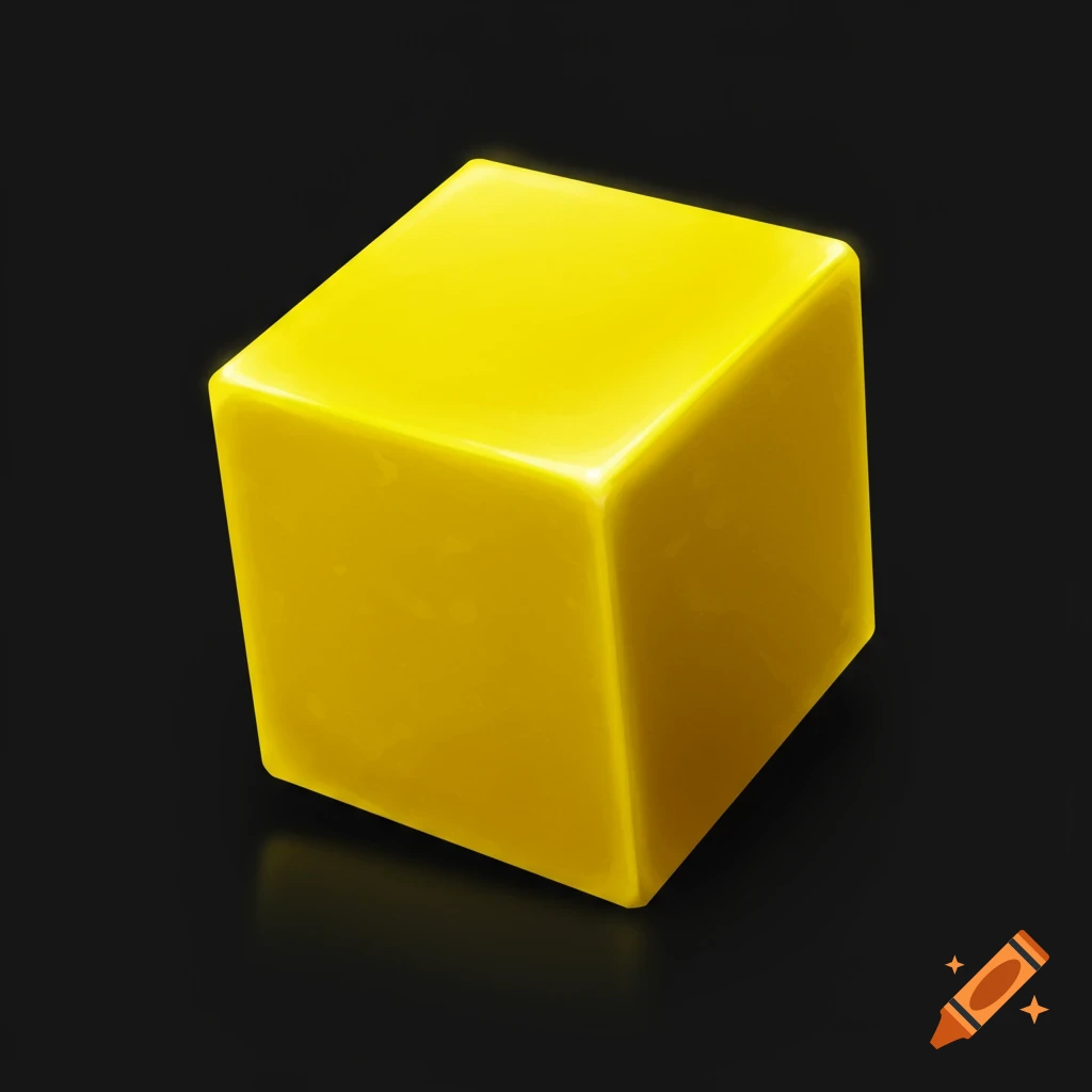 A yellow cube on a dark background.