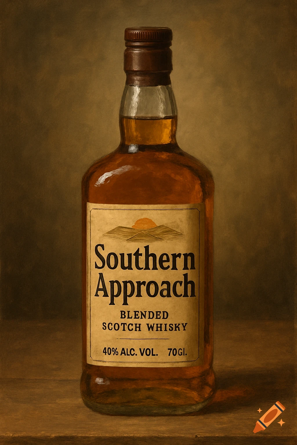 Still life painting of a bottle of Southern Approach whisky
