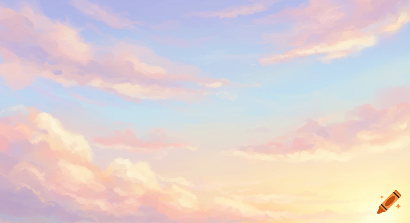 Pastel clouds in a sunrise sky painting.