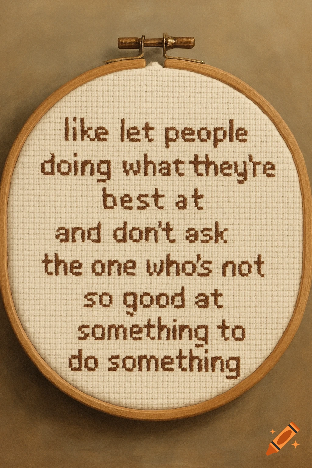 A cross-stitch in a hoop with text.