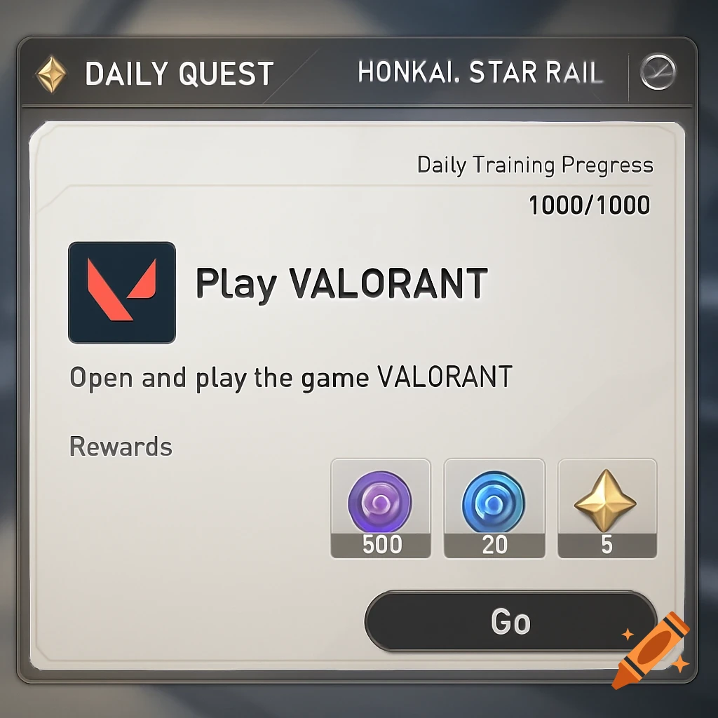 Video game UI showing a daily quest to play Valorant.